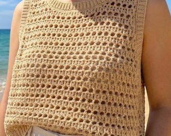 Crochet Mesh Top Pattern PDF | Women Summer Beach Tank Top | Beginner Friendly Boho Net Lace Top | Beach Cover Up | Instant Download