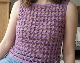 Striped Picot Mesh Tank Top Crochet Pattern PDF | Boho Summer Crop | Instant Download