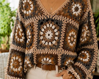 Floral Granny Square Cardigan Crochet Pattern PDF | Boho Lace Cover Up | Women Summer Crochet Cardigan | Instant Download