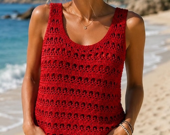 Striped Picot Trim Crochet Tank Top Pattern, Boxy Beginner Summer PDF Digital Download