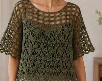 Mesh Lace Top Crochet Pattern PDF | Boho Summer Mesh Top | Easy Beginner Shirt | Beach Cover Up | Openwork Top | Instant Download
