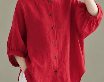 Women's Linen Shirt Sewing Pattern | Oversized Loose Fit Blouse (PDF Download)