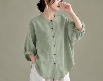 Linen Shirt Sewing Pattern PDF | Oversized Blouse, Loose Fit Top (Instant Download)