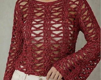 Crochet Lace Top Pattern PDF, Boho Summer Blouse Crochet Pattern, Women's Openwork Sweater Top, Easy Beginner Digital Download, Crochet Gift