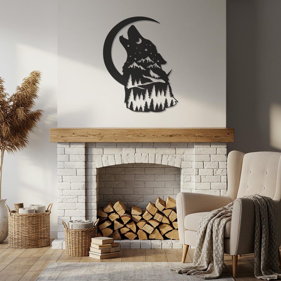 Wolf Metal Wall Art, Moon Wolf Wall Decor, Mountain Wolf Metal Art ...