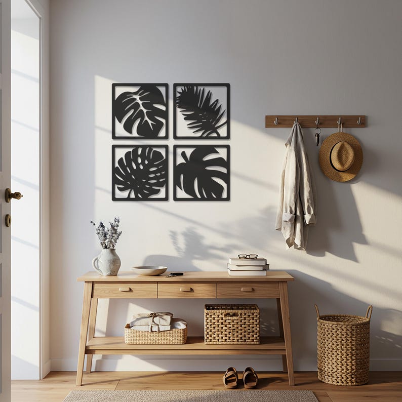 Monstera Leaf Metal Wall Art – Set of 4 Minimalist Panels - Etsy
