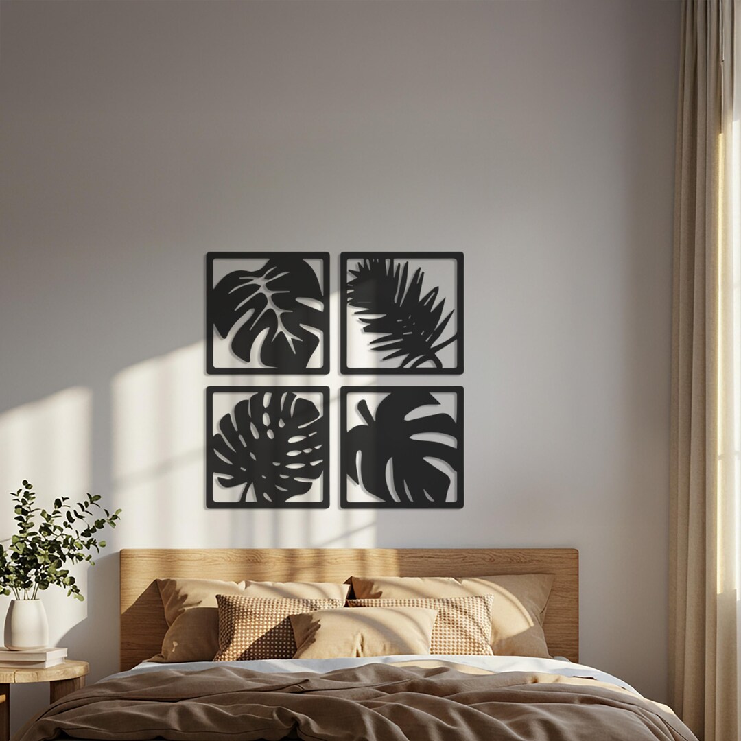 Monstera Leaf Metal Wall Art – Set of 4 Minimalist Panels - Etsy