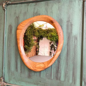 Wood Irregular Mirror, Asymmetrical Wooden Mirror, Wood Entryway Mirror