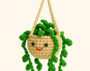 Amigurumi Hanging Plant Crochet Pattern: Kawaii Smiling Planter (PDF Pattern Download