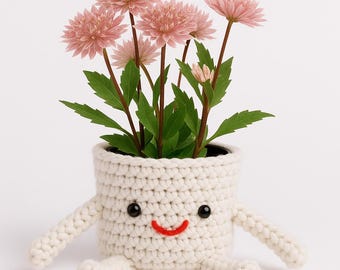 Crochet Planter Cover Pattern: Smiley Face Amigurumi Cozy (PDF Pattern