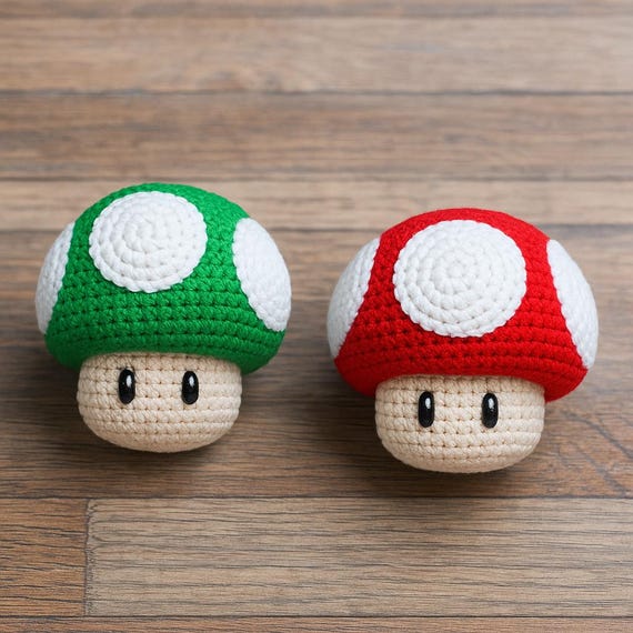 1Up きのこのかぎ針編みパターン：スーパーマリオあみぐるみぬいぐるみ