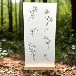 Delicate Flower Temporary Tattoo (Set of 2) / Small Floral Tattoo / Tattoo Art / Bohemian Floral Tattoo