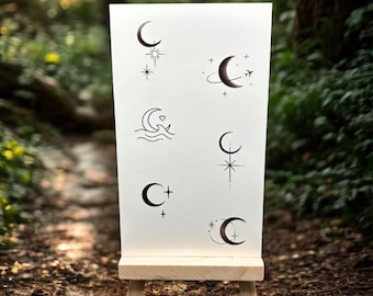 Small Moon Temporary Tattoo (Set of 2) / Crescent Moon Tattoo / Moon and Star Tattoo / Celestial Tattoo / Black Moon Tattoo