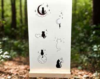 Tatuaje temporal de gato (juego de 2) / Tatuaje falso de gato negro pequeño / Tatuaje de animal diminuto / Regalos para amantes de los gatos