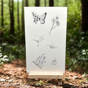 Fairy, Flower Book & Nature Vibes Temporary Tattoo (Set of 2) / Small Minimal Tattoo / Nature Tattoo / Tattoo Stencils