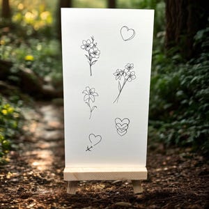 Minimalist Flower & Heart Temporary Tattoo (Set of 2) / Nature Tattoo / Flower Heart Fake tattoo / Heart Body Sticker