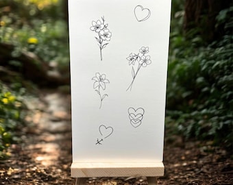 Blumen Herz Diamant Fake Tattoo – Temporäres Tattoo HB433X, Ca. 21x15 Cm, Wasserfest