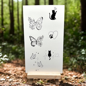 Tiny Cat and Butterfly Temporary Tattoos (Set of 2) / Minimal Animal Tattoos / Pet-Inspired Tattoo / Skin Accessories