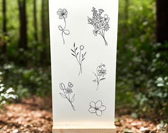 Wildblume temporäre Tattoos (2er Set) / Frühling Blume Tattoo / Minimalistische Blume Tattoo