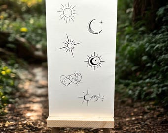 Sun and Moon Temporary Tattoo (Set of 2) / Crescent Moon Tattoo / Small Sun Wrist Tattoo / Celestial Tattoo / Summer Body Art