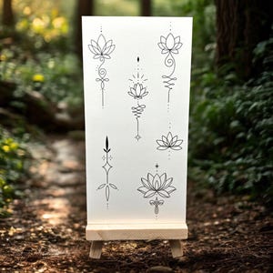 Lotus Flower Temporary Tattoo (Set of 2) / Minimal Boho Tattoo / Small Lotus Fake Tattoo / Geometric Lotus Tattoo / Fine Line Tattoo