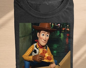 Woody Pizza Comfort Colors Shirt, Vintage Pizza Graphic Shirt, Retro Cartoon Apparel, Funny Cowboy Shirt, Aesthetic Unisex Graphic Tshirt