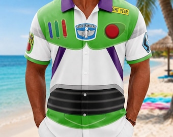 Buzz Lightyear Cosplay Button Shirt, Space Ranger Costume Shirt, Toy Story Button Down, Disney Cosplay Shirt, Funny Summer Vacation Wear