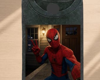 Spider-Man Selfie Comfort Colors Shirt, Vintage Marvel Tee, Aesthetic Superhero Graphic Top, Retro Spider Man Fan Gift, Streetwear