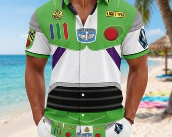 Buzz Lightjahre Cosplay Knopf Shirt, Space Ranger Kostüm Shirt, Toy Story Button Down, Disney Cosplay Shirt, lustige Sommerferien Kleidung