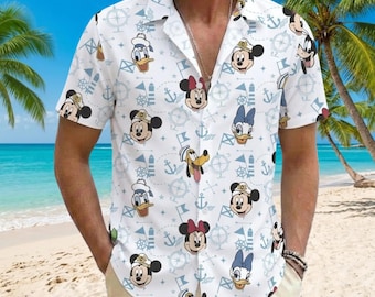 Disney Cruise Button Shirt, Mickey and Friends Beach Shirt, Nautical Disney Vacation Shirt, Mens Disney Cruise Outfit, Summer Aloha Top