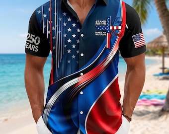 Vaterländisches Hemd der amerikanischen Flagge, Stand für die Flagge, Knie für das Kreuz, 250 Jahre Jubiläumsgeschenk, Herren USA Button Down