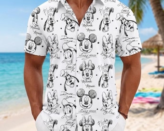 Camisa hawaiana con personajes de Disney, linda camisa playera con botones de ratón, top hawaiano para vacaciones de verano, camisa con botones inspirada en Disney, regalo divertido de verano
