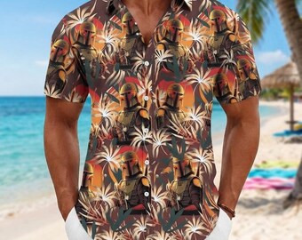 The Mandalorian Summer Button Shirt, Star Wars Boba Fett Shirt, Star Wars Top, Sci-Fi Summer Beach Shirt, Bounty Hunter Gift, Halloween Gift