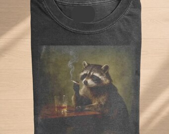 Funny Raccoon Smoking Comfort Colors Shirt, Vintage Oil Painting Style Tee, Aesthetic Grunge Raccoon Graphic, Quirky Animal Lover Gift