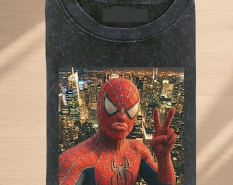 Comfort Colors Spider-Man City Selfie Shirt, Superhero Vintage Style Graphic Tee, Funny Spidey Photo Tshirt, Marvel Fan Gift