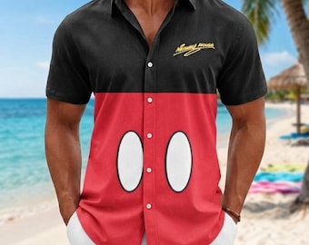 Mickey Mouse Costume Hawaiian Shirt, Classic Disney Cosplay Button Shirt, Cute Cartoon Beach Vacation Shirt, Retro Mouse Summer Button Down