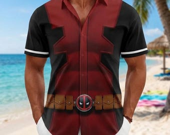 Deadpool Costume Hawaiian Shirt, Marvel Superhero Beach Button Shirt, Funny Merc With A Mouth Tropical Shirt, Gift For Deadpool Fan