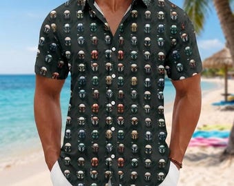 The Mandalorian Hawaiian Shirt, Star Wars Aloha Button Shirt, Sci-Fi Summer Beach Shirt, Mandalorian Star Wars Movie Shirt, Gift For Fan