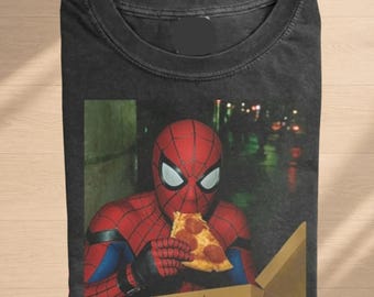 Spider-Man Pizza Graphic Tee, Comfort Colors Vintage Shirt, Retro Superhero Shirt, Funny Spiderman Shirt, Unisex Graphic Tshirt,Gift For Him