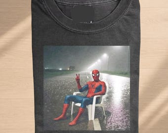 Funny Spider-Man Rain Shirt, Comfort Colors Meme Tee, Sad Spiderman in Chair, Vintage Style Marvel Shirt, Retro Superhero Graphic Top