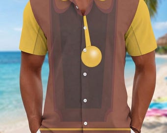 Cogsworth Cosplay Hawaiian Shirt, Beauty and the Beast Costume Shirt, Disney Cruise Beach Top, Animated Movie Aloha Shirt, Halloween Gift