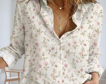 Boho Floral Blouse Shirt, Gardening Women Shirt, Nature Top For Women, Cottagecore Women Shirt, Summer Shirt, Gift For Her