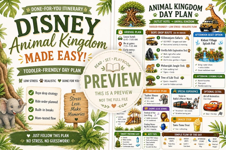 Disney Animal Kingdom Day Plan Printable | Toddler Friendly Disney ...
