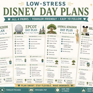 Redigerbart Disney World-dagpaket | Resplan för alla 4 parker | Guide till Magic Kingdom, EPCOT, Animal Kingdom och Hollywood Studios | Utskrivbar PDF