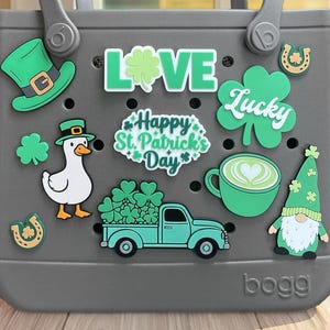 St. Patrick's Day Bogg Bag Charms – Lucky Shamrock, Horseshoe, Gnome Designs (3D Printed PLA)