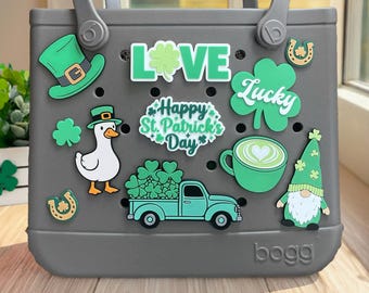 St. Patrick's Day Bogg Bag Charms – Lucky Shamrock, Horseshoe, Gnome Designs (3D Printed PLA)