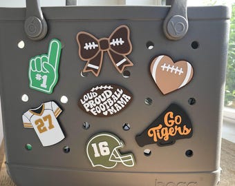 3D Printed Football Bogg Bag Charms: Custom Jersey, Helmet & Megaphone
