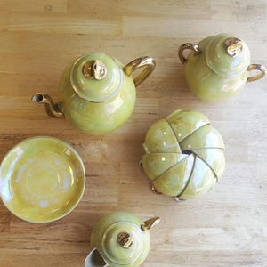 Japanese porcelain coffee or tea set in pearly yellow