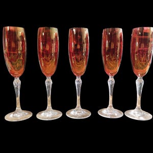 Lot de 5 flûtes à champagne en cristal couleur ocre translucide