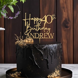 Personalized Happy Birthday Cake Topper – Wooden Name Cake Topper for Weddings, 40th, Sweet 16, Party & Couple Gift